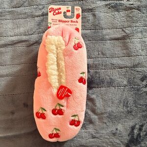 New- Pink Cherry Slipper Socks